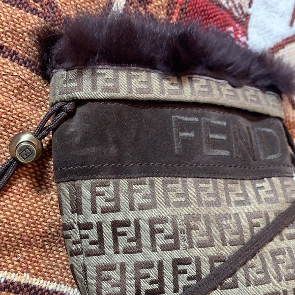 FENDI Logo Wood Platform Fur Lined Brown Winter Boots 37 studded Rare - Picture 4 of 14